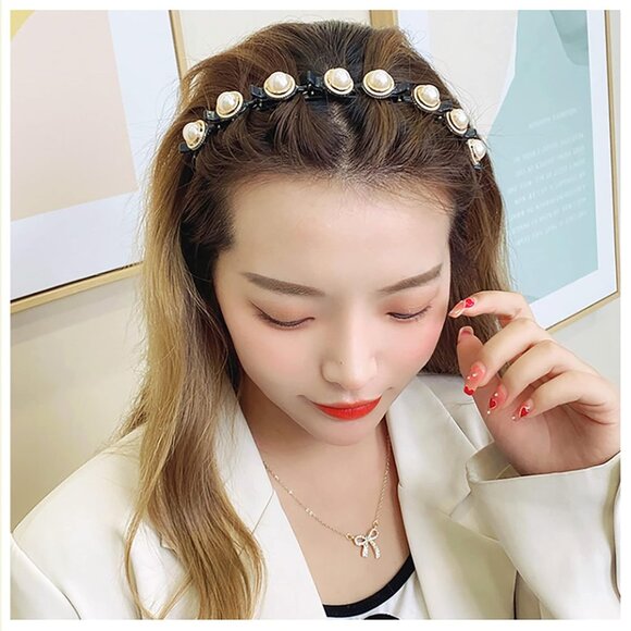 Vintage Pearl Headband Hairbands Pearl Bridal Hair Hoop White Faux Pearl Hair Ba - Picture 2 of 7